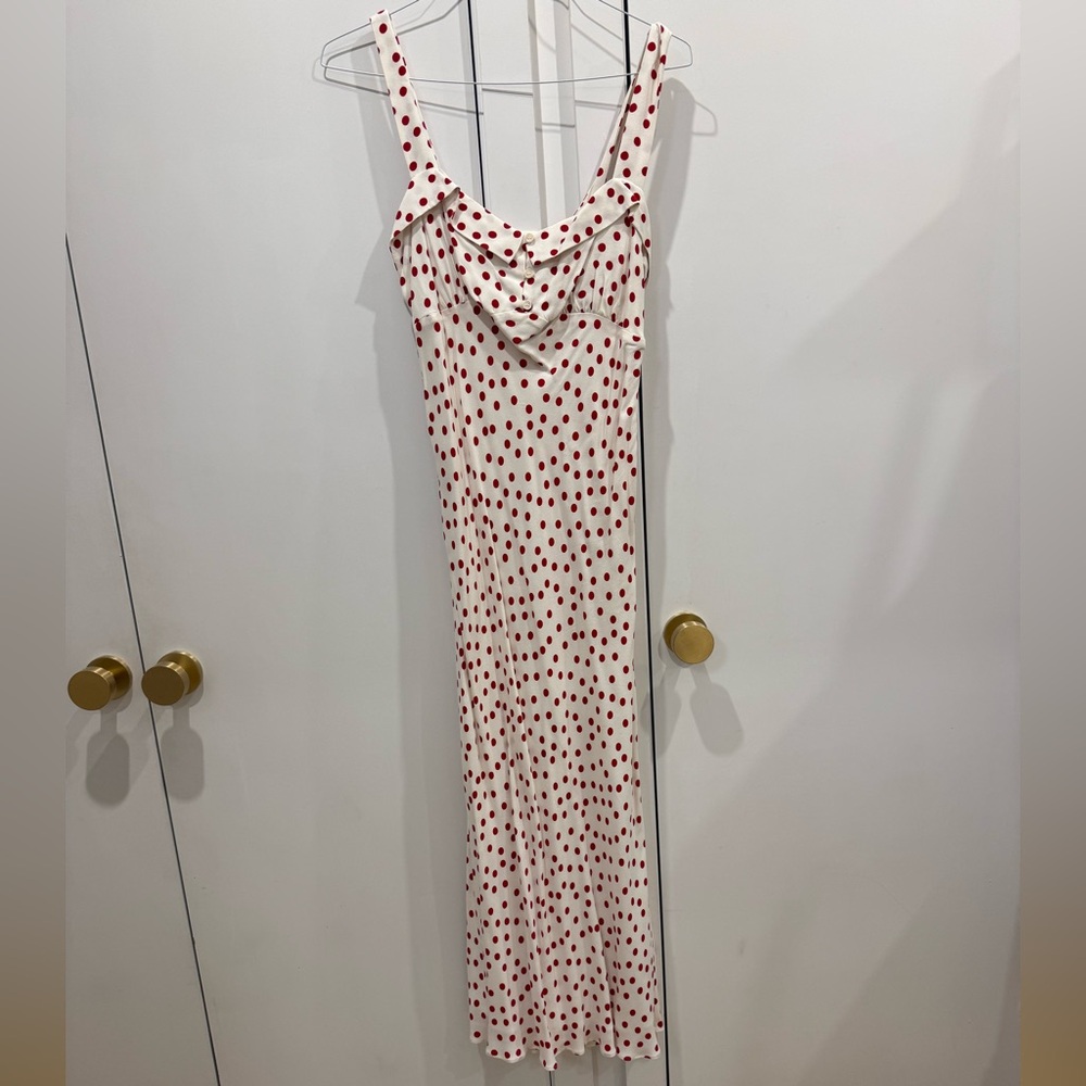 Reformation White and Red Polka Dot Midi Dress
